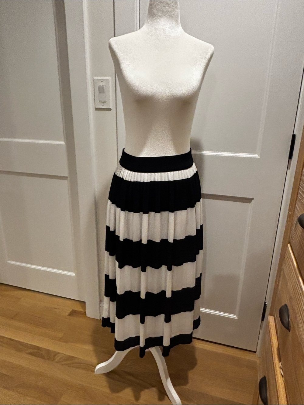 J. Crew Black and White Striped Pleated Pencil Skirt